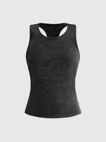 ROMWE Fall/Winter All-Season Casual Street Retro Y2K Punk Style Metal Eyelet Backless Fitted Tank Top - Dark Grey - View 10