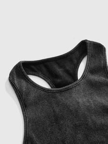 ROMWE Fall/Winter All-Season Casual Street Retro Y2K Punk Style Metal Eyelet Backless Fitted Tank Top - Dark Grey - View 11