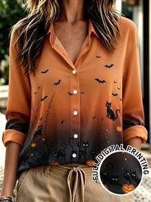 Franclia Halloween Print Ombre Shirt - Multicolor - View 7