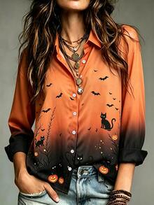 Franclia Halloween Print Ombre Shirt - Multicolor - View 6