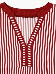 EMERY ROSE Women's Casual Striped V-Neck Top, White & Red Color Block Summer Bohemian Style Vacation Blouse - Multicolor - View 5