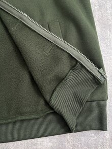SHEIN 兒童青少年男孩休閒連帽開襟抓絨衛衣，適合秋冬穿著 - 軍綠色 - 查看 9