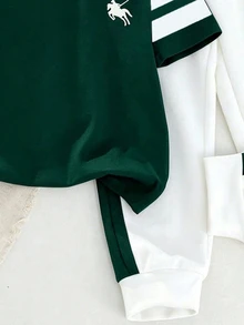 SHEIN 男童秋季新款休闲宽松舒适运动风圆领短袖上衣和裤子两件套 - 彩色 - 查看 4