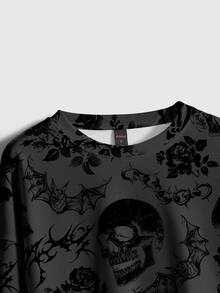 ROMWE Sweatshirt Pullover Gothic Horor Hutan Tengkorak Gelap Ukuran Besar - Hitam - View 4