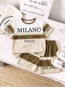 1 Random Set , Pony Series Graphic Print Casual Fashion Crew Neck Sleeve T-Shirt With Color Block Stripes - Multicolor - View 3