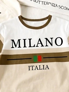 1 Random Set , Pony Series Graphic Print Casual Fashion Crew Neck Sleeve T-Shirt With Color Block Stripes - Multicolor - View 6