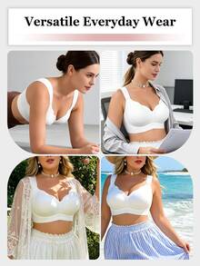 SHEIN حمالة صدر نسائية مقاس كبير بدون أسلاك بدون خياطة بتصميم رفع الصدر من الجيلي للصدر الكبير، أحزمة عريضة، طبقة مزدوجة لرفع الصدر ومنع الترهل، حمالة صدر بسيطة ومريحة تبرز الظهر، 1 قطعة - أبيض - مشاهدة 9