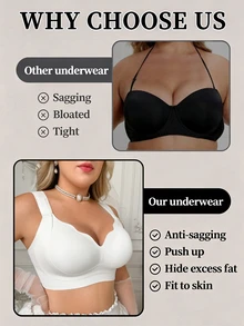 SHEIN حمالة صدر نسائية مقاس كبير بدون أسلاك بدون خياطة بتصميم رفع الصدر من الجيلي للصدر الكبير، أحزمة عريضة، طبقة مزدوجة لرفع الصدر ومنع الترهل، حمالة صدر بسيطة ومريحة تبرز الظهر، 1 قطعة - أبيض - مشاهدة 8