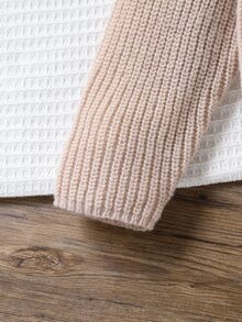Tween Girl) Apricot Long Sleeve Cardigan Sweater Set With Long Pants, Ribbed Knit, Suitable For Spring, Autumn, Winter, Pairs With Jeans, Coats, Padded Jackets - Apricot - View 9