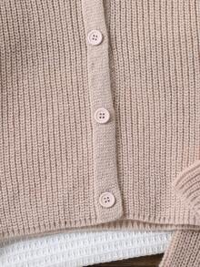 Tween Girl) Apricot Long Sleeve Cardigan Sweater Set With Long Pants, Ribbed Knit, Suitable For Spring, Autumn, Winter, Pairs With Jeans, Coats, Padded Jackets - Apricot - View 8