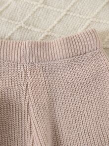 Tween Girl) Apricot Long Sleeve Cardigan Sweater Set With Long Pants, Ribbed Knit, Suitable For Spring, Autumn, Winter, Pairs With Jeans, Coats, Padded Jackets - Apricot - View 5