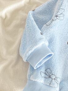 Infant Girls Elegant Cloud & Floral Print Ribbed Collar Long Sleeve Long Pants Fleece Loungewear - Multicolor - View 5