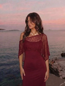 SHEIN MOD Women's Solid Color Spaghetti Strap Dress And Asymmetrical Shoulder Top Casual 2 Pieces Set - Burgundy - View 4