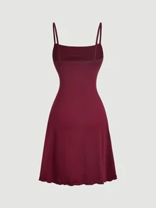 SHEIN MOD Women's Solid Color Spaghetti Strap Dress And Asymmetrical Shoulder Top Casual 2 Pieces Set - Burgundy - View 14