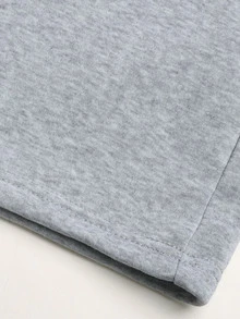 SHEIN 青少年女孩拼色拼接百褶寬鬆字母標語印花寬腿直筒運動長褲，保暖內裡加厚淺灰色 - 淺灰色 - 查看 4