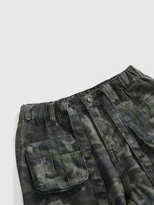 ROMWE Celana Jeans Kargo Potongan Lurus Longgar Multi-Saku Motif Kamuflase Y2K Musim Gugur Musim Dingin Musim Semi Kasual Jalanan - Hijau Tentara - View 9