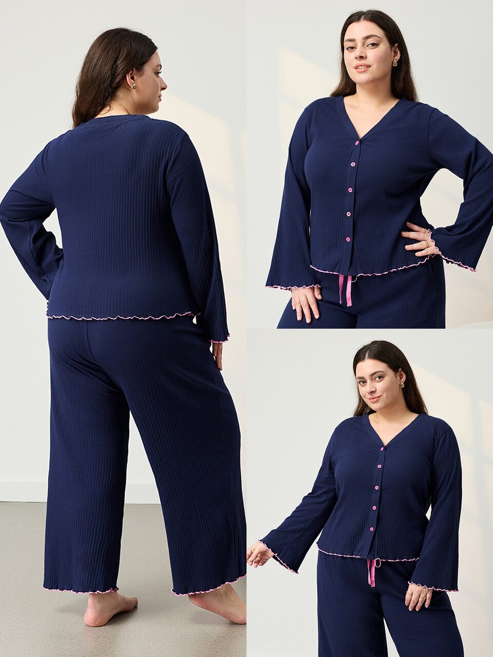 Women's Plus Size Long-Sleeved Pants Loungewear Set