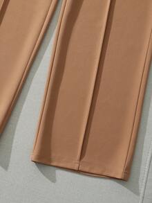 GlowEve 2pcs Women Summer Round Neck Color Block Short Sleeve T-Shirt And Pants Set Teachers' Day Office Brunch White Light Brown Casual Elegant - Khaki - View 4
