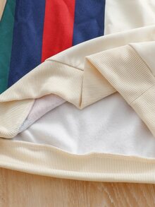 SHEIN 青少年男孩休閒極簡長袖寬鬆加厚套頭衛衣，適合秋冬穿著 - 杏色 - 查看 5