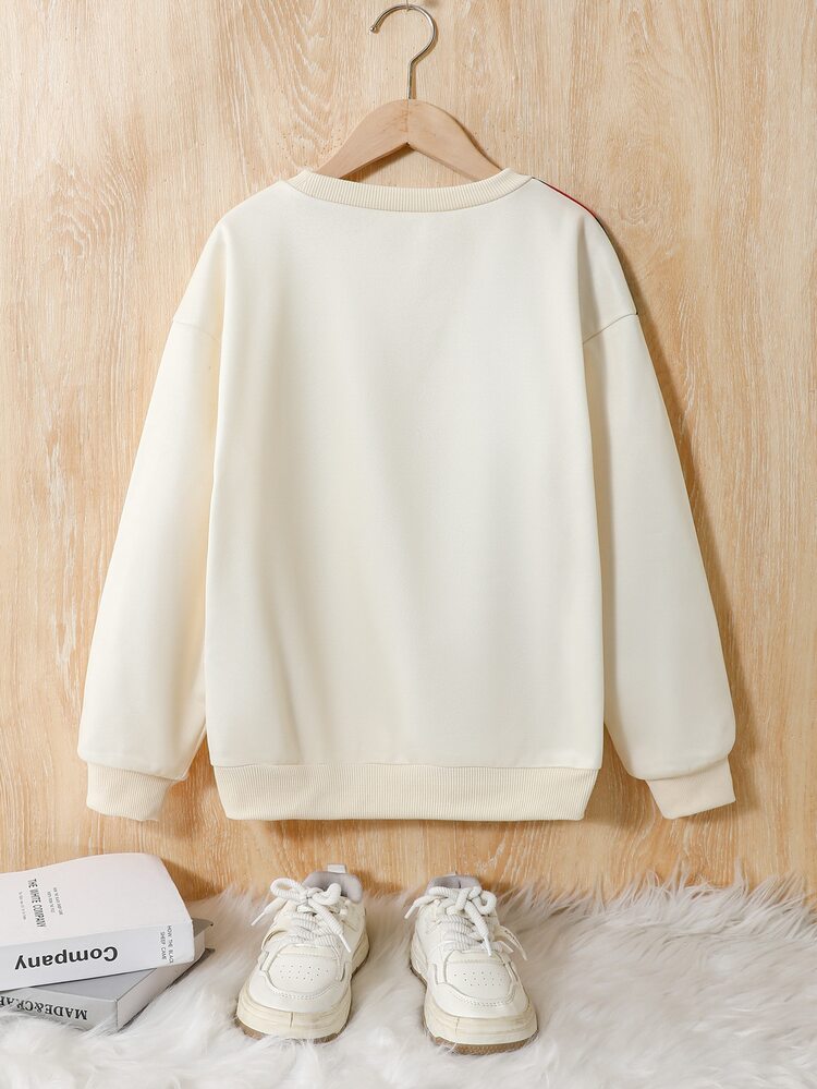 SHEIN Tween Boy Casual Minimalist Long Sleeve Loose Fit Thick Pullover Sweatshirt, Suitable For Autumn/Winter - Apricot - View 2