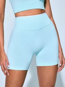 Eassivo Celana Pendek Olahraga Wanita Warna Polos Kasual Serbaguna untuk Perjalanan Sehari-hari - Baby Blue - View 7