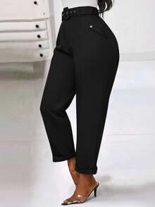 Eryvara Women's Casual Slim Fit Pants With Belt, Autumn Fall Cloth For Women - Black - View 3