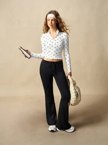 VARSIVA Zip Through BBL Velour Polka Dot Active Jacket Only Sport Workout Gym Cute Pilates Fitness Daily - Black and White - View 8