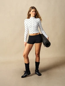 VARSIVA Zip Through BBL Velour Polka Dot Active Jacket Only Sport Workout Gym Cute Pilates Fitness Daily - Black and White - View 5