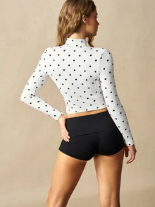 VARSIVA Zip Through BBL Velour Polka Dot Active Jacket Only Sport Workout Gym Cute Pilates Fitness Daily - Black and White - View 7