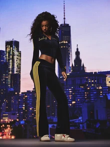 BABYPHAT Velvet Flared Pants With Gold Embroidery Logo Detail Low Rise Side Stripe Bootcut Leg Evening Party Holiday Style - Royal Blue - View 2