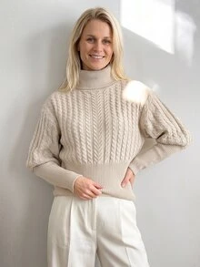 Omancia Cable Knit Vintage Pullover Sweater, Autumn/Winter - Apricot - View 5