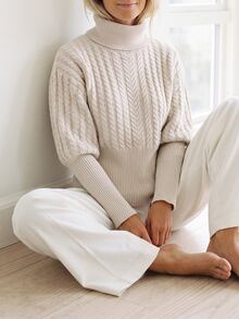Omancia Cable Knit Vintage Pullover Sweater, Autumn/Winter - Apricot - View 4