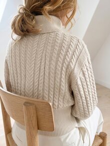 Omancia Cable Knit Vintage Pullover Sweater, Autumn/Winter - Apricot - View 2