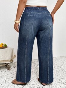 Lounesse Plus Size Casual Capsule Printed Pants Bussines Light Blue Autumn Hawaii Vacation - Blue - View 3