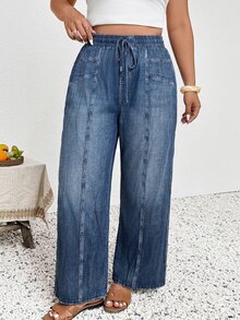 Lounesse Plus Size Casual Capsule Printed Pants Bussines Light Blue Autumn Hawaii Vacation - Blue - View 4