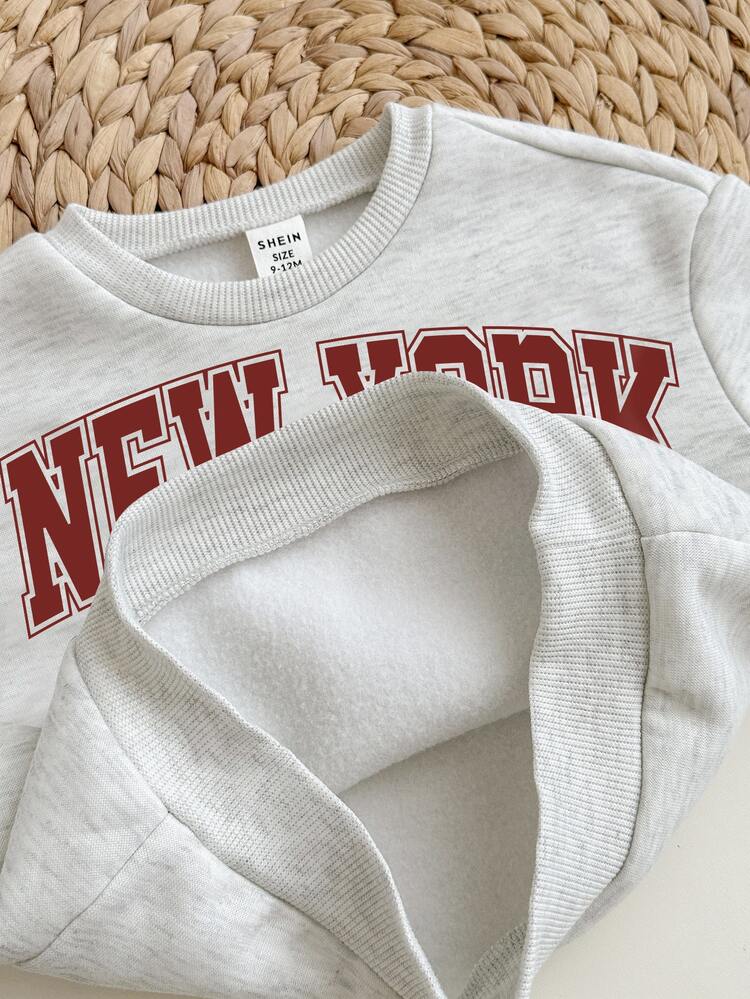 SHEIN Babygirl Cute Grey Letter Print Long Sleeve Sweatshirt And Pants Set,Autumn Casual Back-To-School Red And White Sportswear Winter Baby Sweat Outfits - Light Grey - View 5