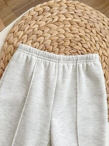 SHEIN Babygirl 可爱灰色字母印花长袖卫衣和裤子套装，秋冬 - 淺灰色 - 查看 7
