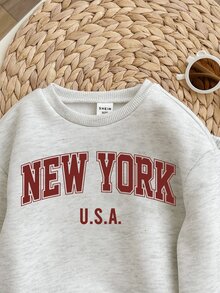 SHEIN Babygirl 可爱灰色字母印花长袖卫衣和裤子套装，秋冬 - 淺灰色 - 查看 6