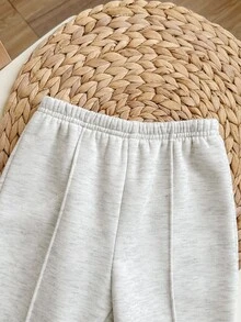 SHEIN Babygirl 可爱灰色字母印花长袖卫衣和裤子套装，秋冬 - 淺灰色 - 查看 8