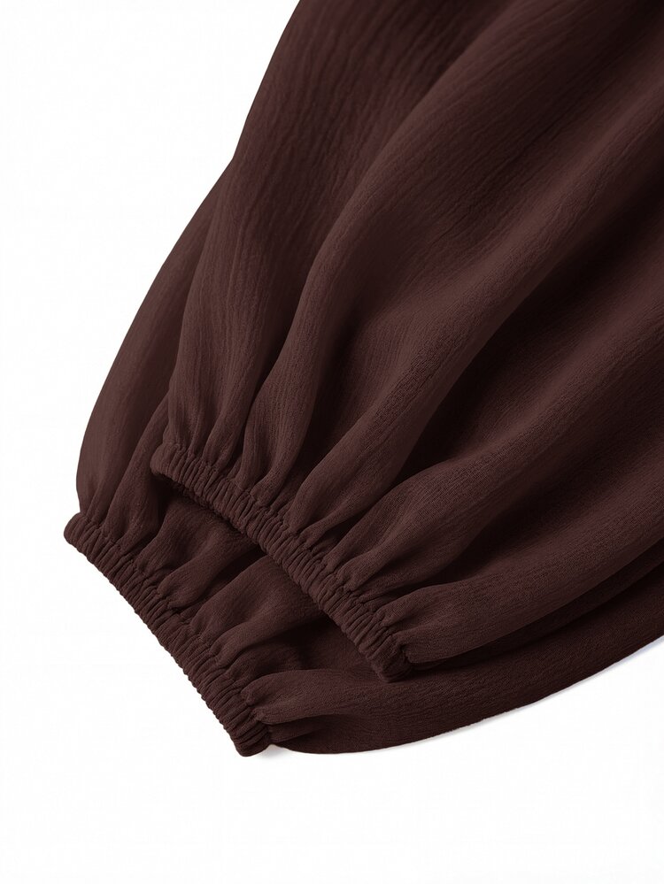 Ellevyn Women's Elegant Batwing Sleeve Ruffle Romantic Dress, Suitable For Dates Brunch Dinner And Outings, Autumn High-End Chiffon Dark Brown Thanksgiving - Coffee Brown - View 7