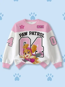 SHEIN | PAW Patrol Young Girl Letter Cartoon Print Casual Daily Long Sleeve Sweatshirt - White - View 1