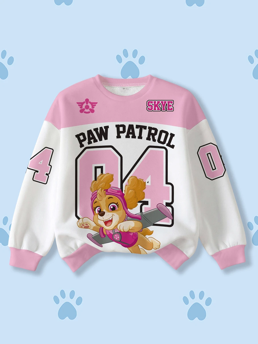 SHEIN | PAW Patrol Young Girl Letter Cartoon Print Casual Daily Long Sleeve Sweatshirt - White - View 1