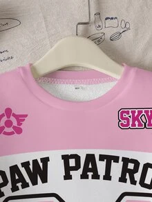 SHEIN | PAW Patrol Young Girl Letter Cartoon Print Casual Daily Long Sleeve Sweatshirt - White - View 3