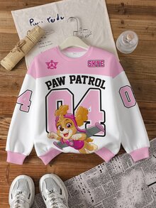 SHEIN | PAW Patrol Young Girl Letter Cartoon Print Casual Daily Long Sleeve Sweatshirt - White - View 8