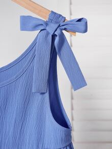 SHEIN Tween Girls' Blue Bow Strap Jumpsuit, Casual And Versatile For Daily Wear, Summer - Blue - View 6