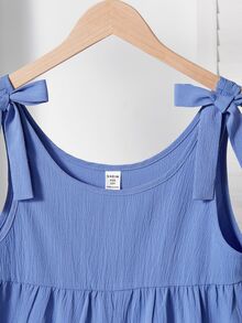 SHEIN Tween Girls' Blue Bow Strap Jumpsuit, Casual And Versatile For Daily Wear, Summer - Blue - View 4