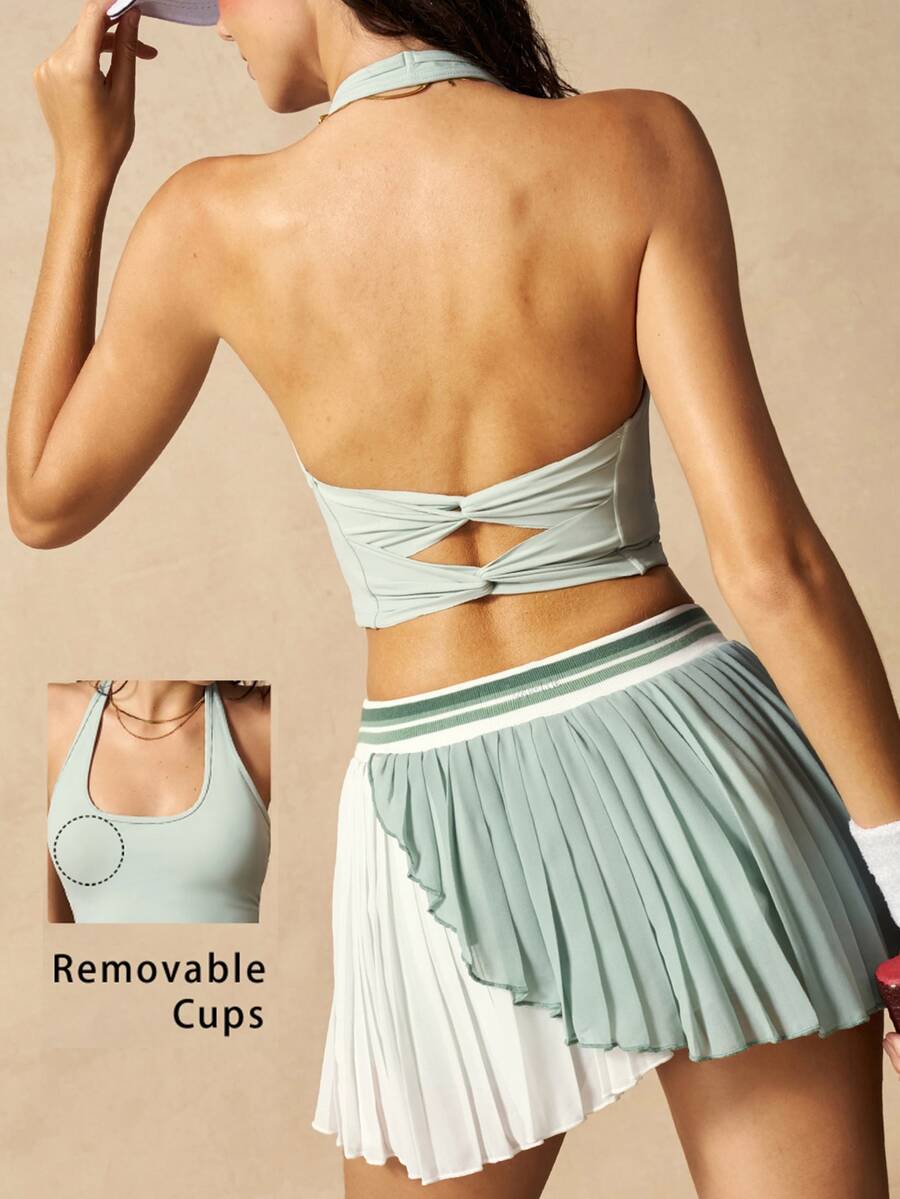VARSIVA Women's Back Twist Halter Neck Sports Bra