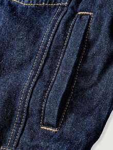 Sweetra Deep Navy Washed Petal Sleeve Cropped Denim Jacket, Round Collar, Single-Breasted, Flap Chest Pockets, Sweet Casual Versatile Short Denim Jacket - Dark Wash - View 5