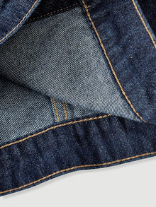 Sweetra Deep Navy Washed Petal Sleeve Cropped Denim Jacket, Round Collar, Single-Breasted, Flap Chest Pockets, Sweet Casual Versatile Short Denim Jacket - Dark Wash - View 6