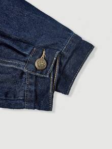 Sweetra Light Luxury Commuter Style Collared Waist Belt Cinched Denim Dress With Contrast Stitching Metal Buckle Long Sleeve A-Line Dress - Dark Wash - View 5